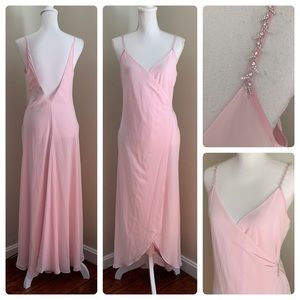 FLORA NIKROOZ Pink Crystal Embellished Backless Gown